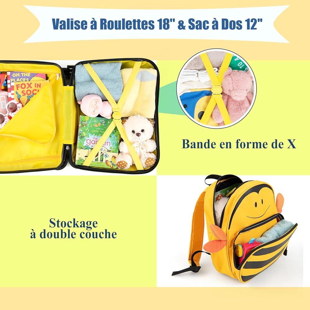 Valise Cabine Enfant SOARS 16" - Léger 1,5 Kg, Poignée Télescopique 2 Hauteurs, 2 Roues, Coque PC, Motif Enfant