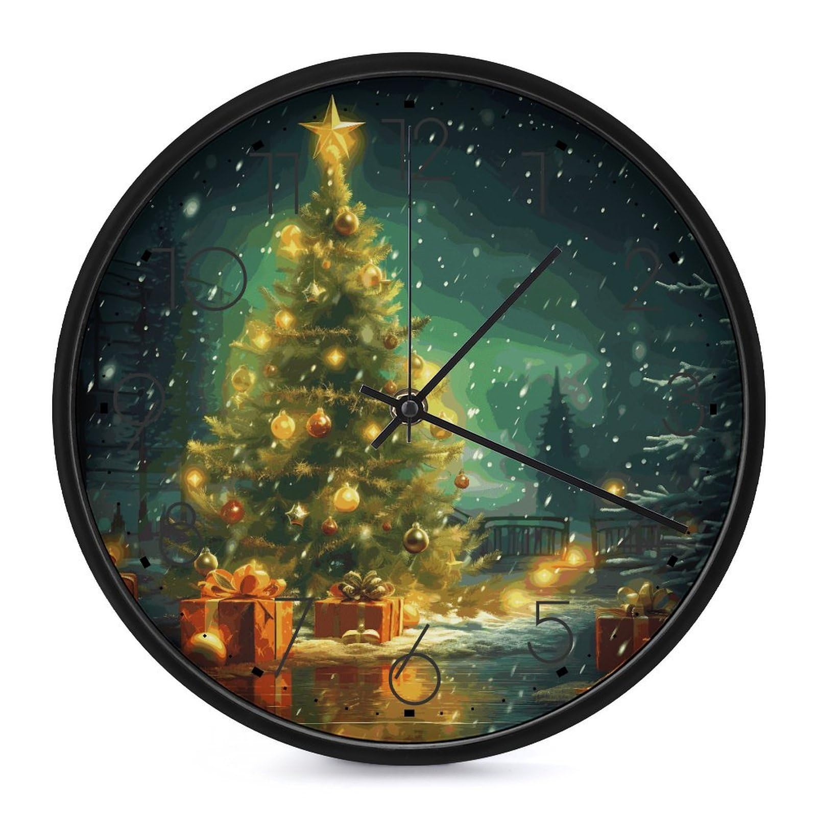 Horloge murale ronde sapin de Noël analogique et classique