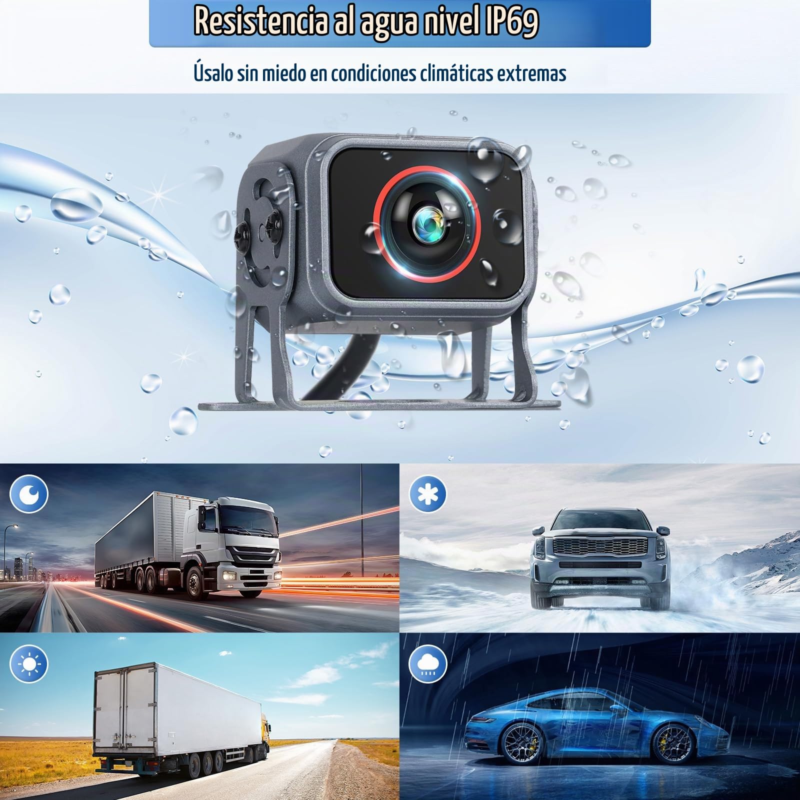 Kit de 5 Rear View Camera, Monitor IPS HD de 10.1" con Impermeable IP68, Visión Nocturna, BSD, Grabación en Bucle, DVR, USB, Cámara de Marcha Atrás para Camión/RV/Remolque/Autobús/Van 12V-36V