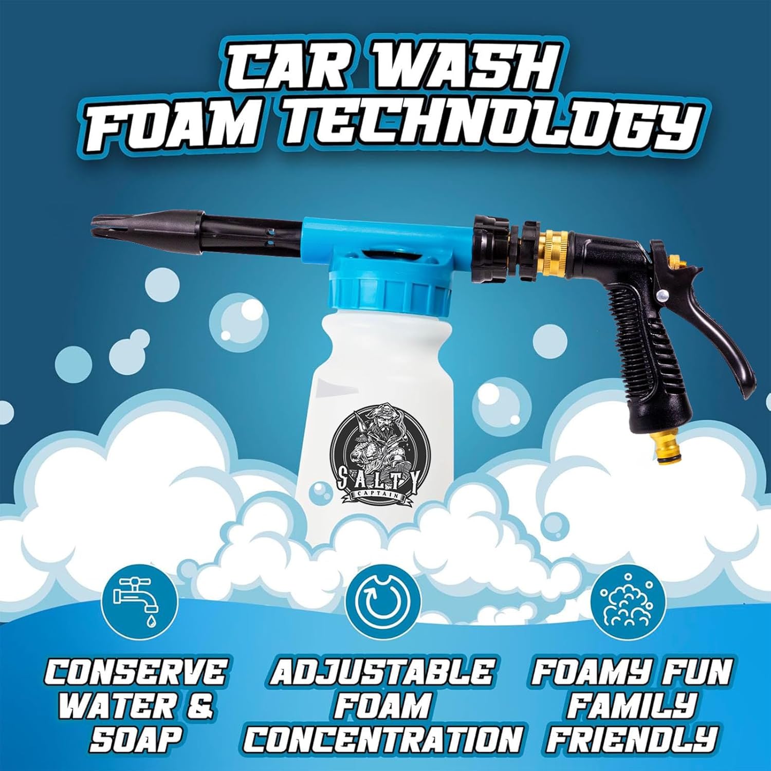 Salty Captain's Off-Road Wash (32 fl oz) & Hose Foam Gun Bundle - Tough Foaming 4WD, Truck, ATV & RV Heavy Duty Auto Washing Soap (pH 12) Anti Corrosion Formula