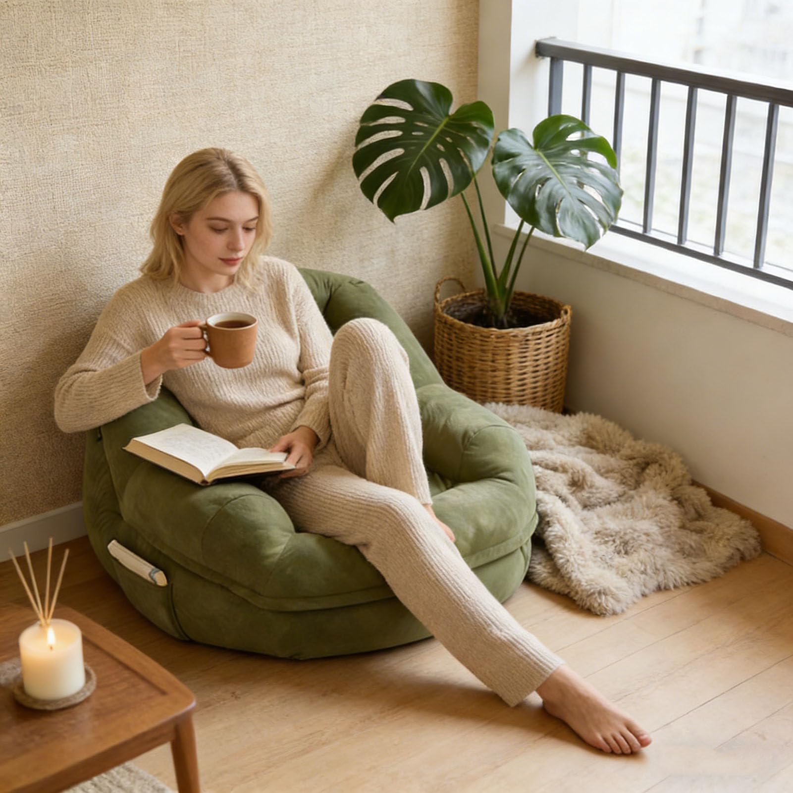 Vakuum-Kompressionssofa Lazy Floor Sofa Lesesessel Bequem Einzelsofa Tatami-Liegesessel Geschlafen Werden Kann für Wohnzimmer Schlafzimmer Büro Ecksitzsäcke Meditationsstuhl A,74*82*62CM
