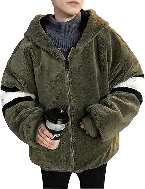 Amazon ボアジャケット メンズ ボアブルゾン フリースジャケット フリースパーカー アウター もこもこ 厚手 フード付き 暖かい ゆったり ファッション コート ジャケット 通販