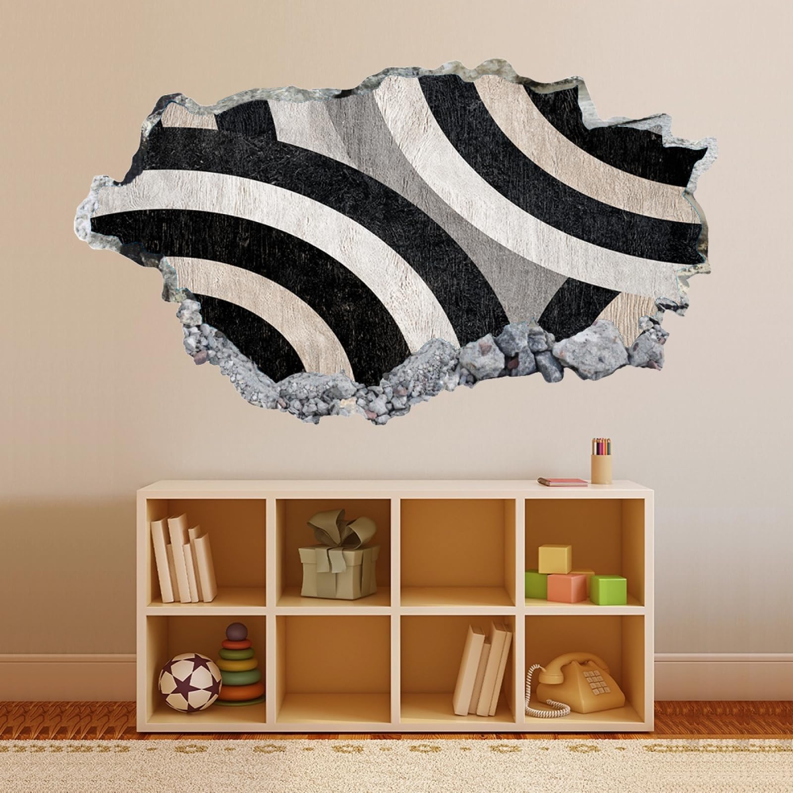 3D Wandaufkleber Streifen Schwarz Und Weiß Durchbruch Wandtattoos Deko Wand, Wand Aufkleber Wanddurchbruch Wandsticker für Zuhause, Badezimmer, Schlafzimmer, Wohnzimmer 70x122cm