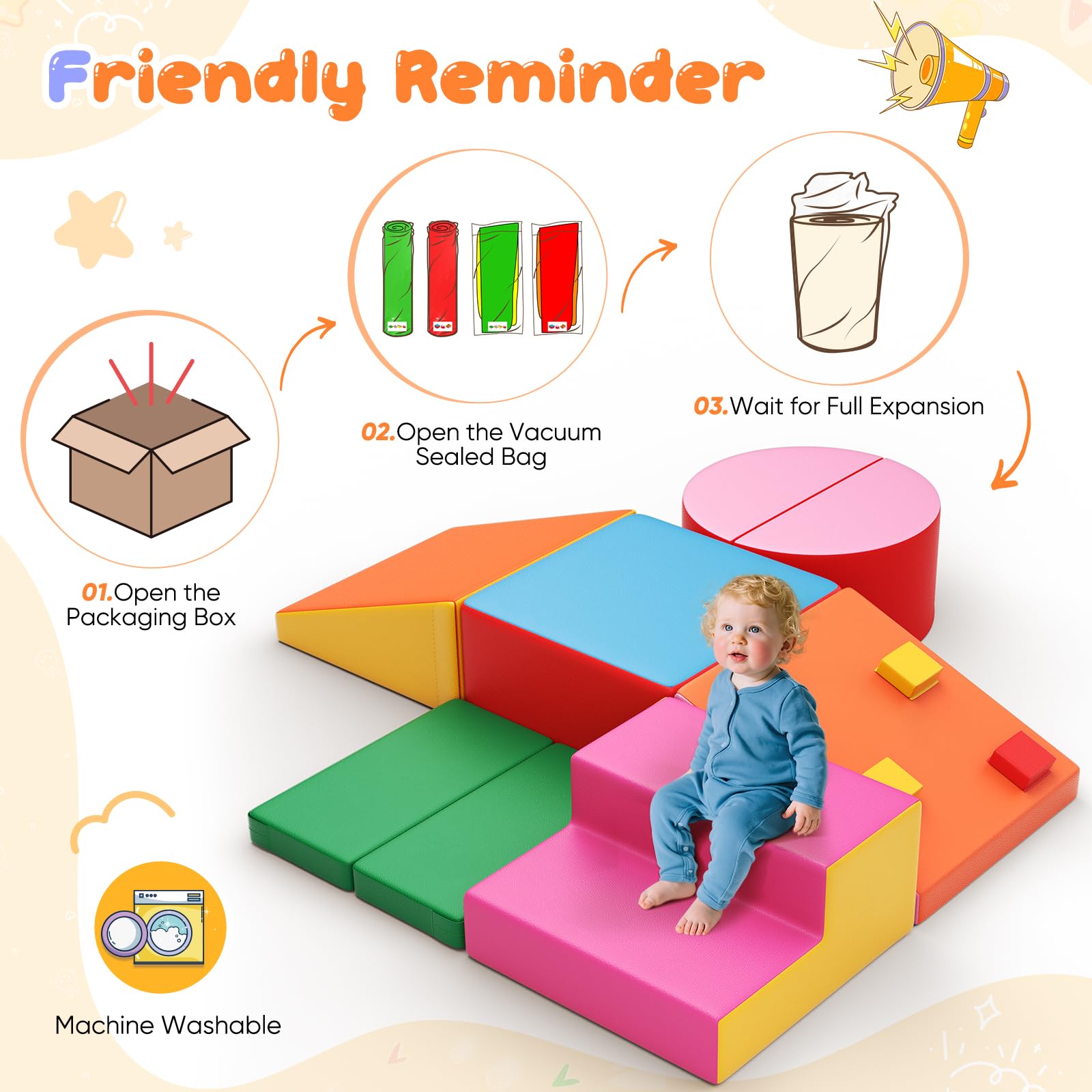 Baby-Schaumstoffbausteine, Softplay-Set für Kleinkinder von 1–3 Jahren, Baby-Kletterturm mit Rutsche, große Bausteine ​​für Kleinkinder (bunt-7-Lederabdeckung)