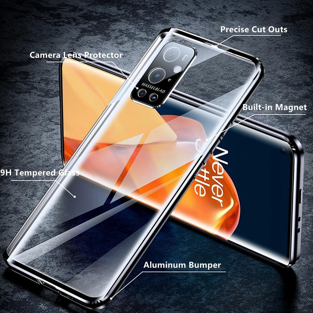 Hkess Anti-Peep Magnetic Adsorption Case for Huawei P50 Pro,Cover Metal Bumper Privacy Magnetic Case Tempered Glass Anti Spy 360 Degrees Full Screen Protection Case Flip Privacy Cover,Gold - Image 4