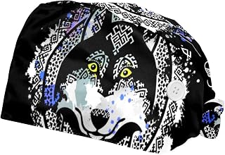 Adjustable Working Cap with Button, Cotton Working Hat Sweatband, Elastic Bandage Tie Back Hats for Women & Men, Siberian Husky Dog in Ethnic Style Image,2 Pcs