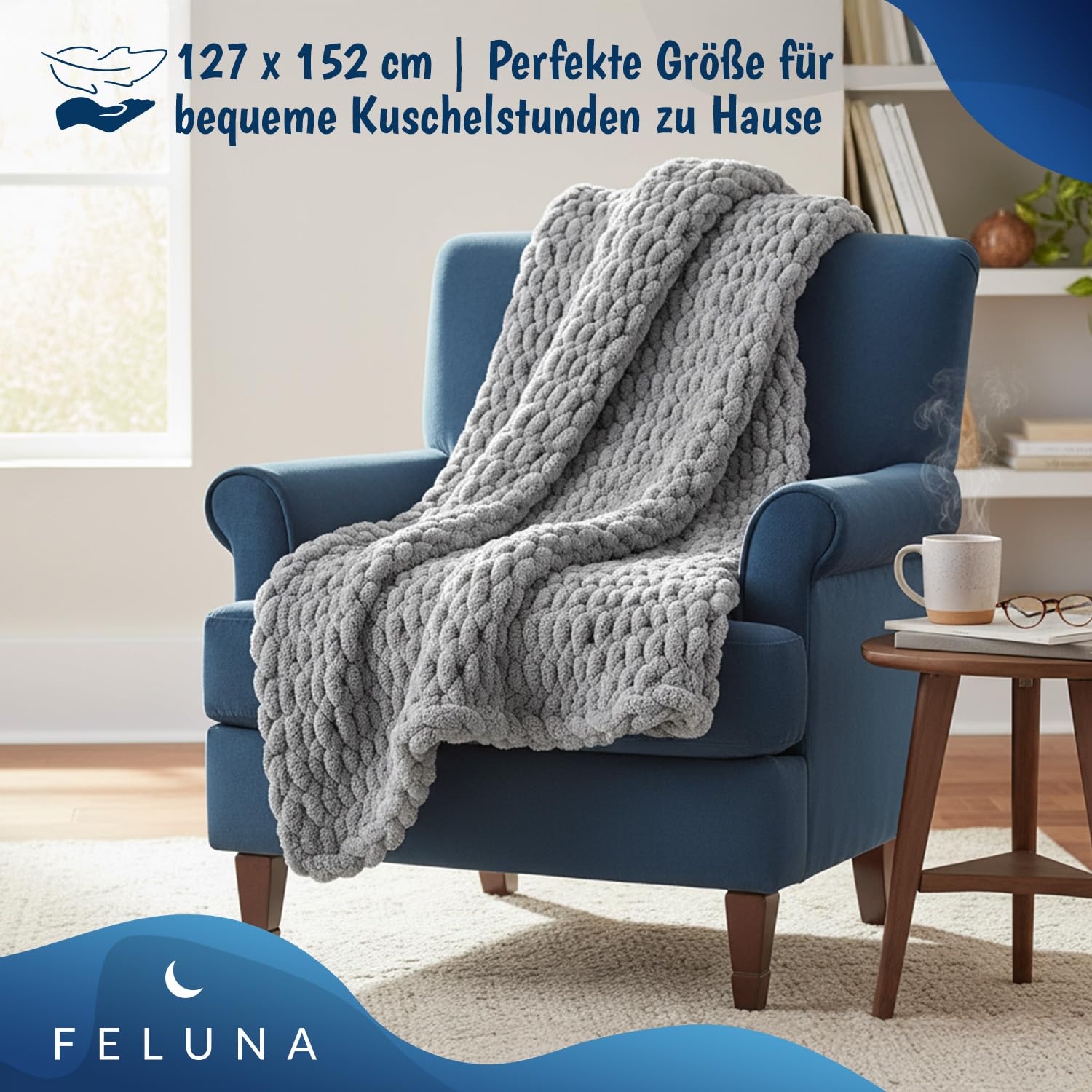 Feluna® Grobstrick Decke – Kuscheldecke Flauschig & Weich
