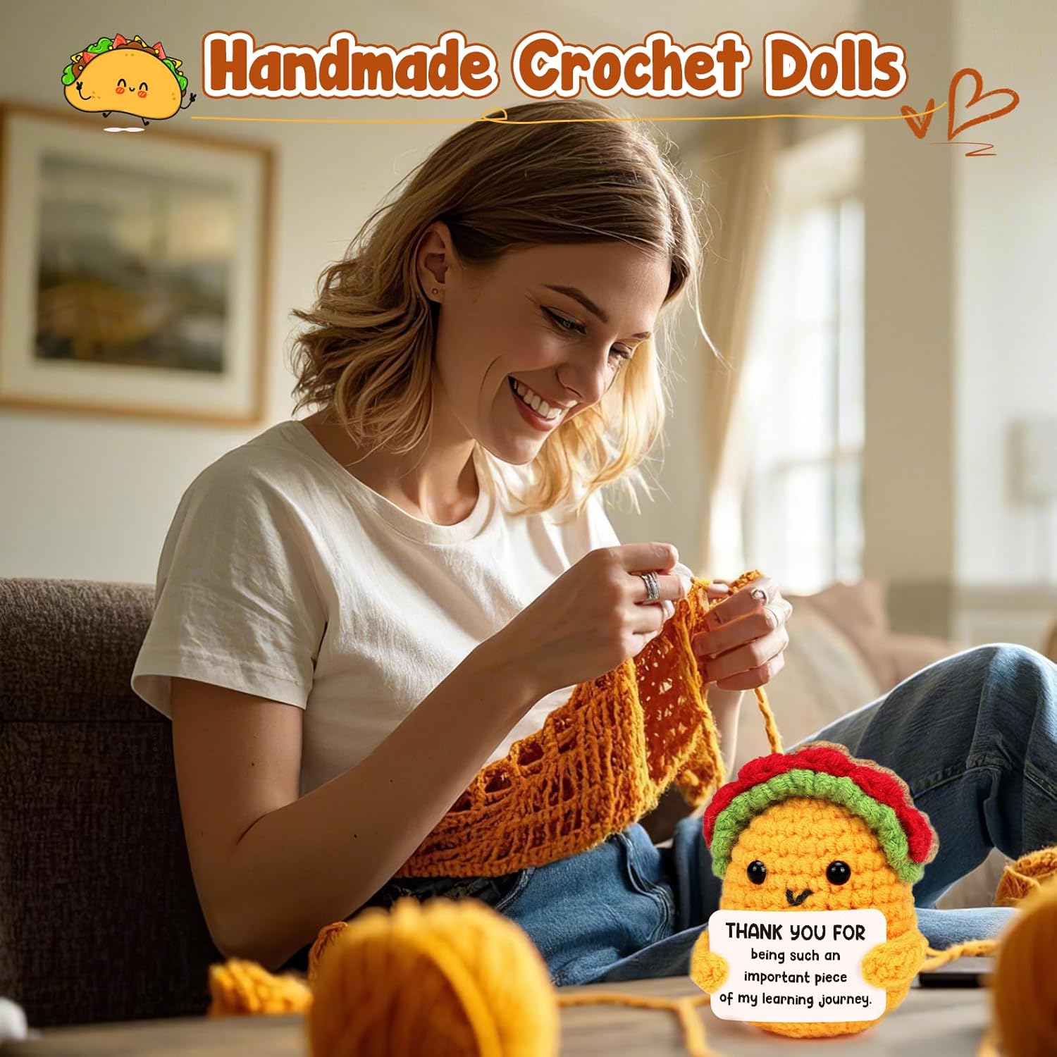 LuoHere Valentines Appreciation Gifts for Teacher Women Boss Leader Mentor- Cool Teachers Birthday Day Gifts Thank You Coworker Manager Christmas Small Handmade Crochet Taco - Image 6