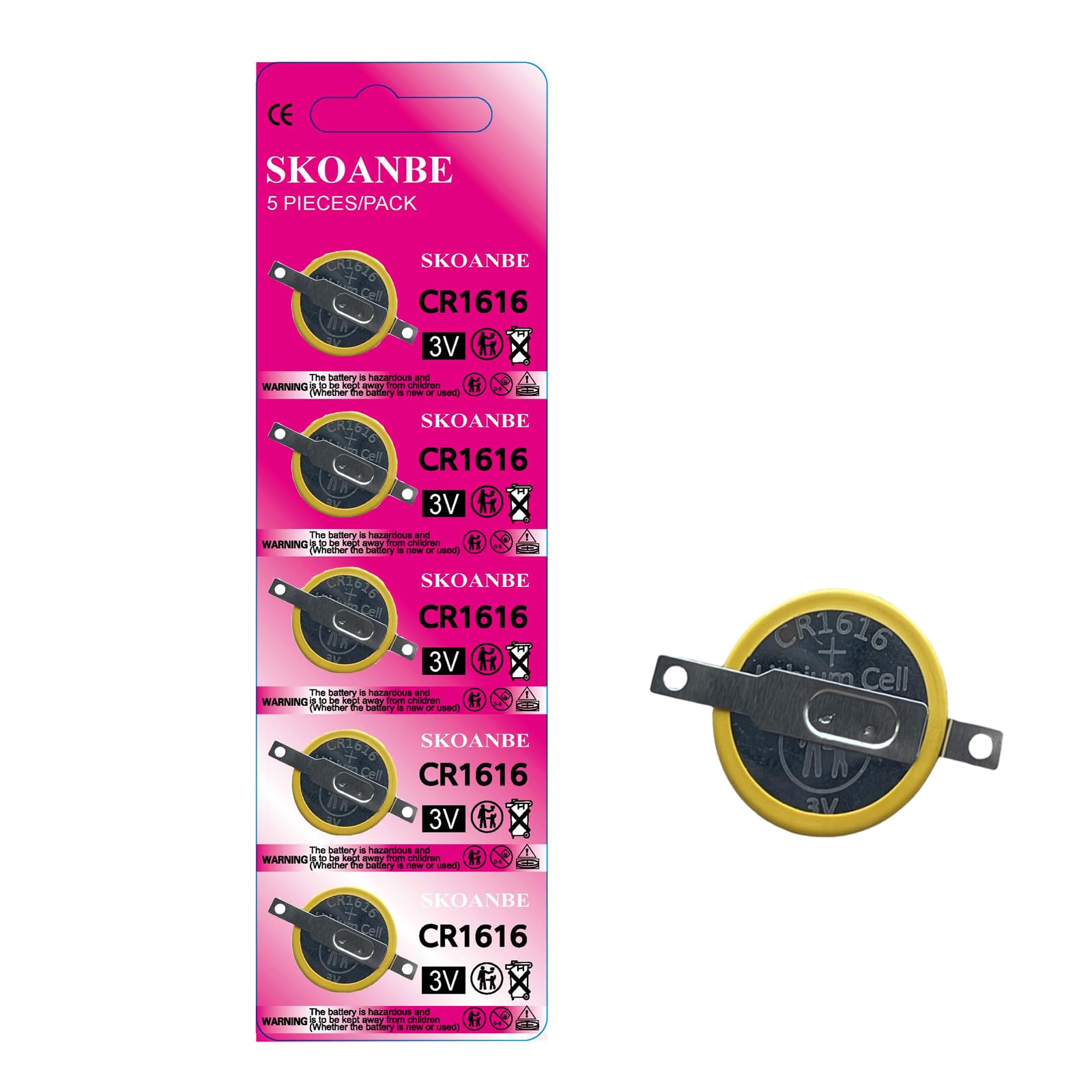 SKOANBE 5PACK Tabbed CR1616 Battery 1616 Battery with Solder Tabs 3V Lithium Batteries for Gameboy Cartridge Ruby Advance SP Fire Red Leaf Green Emerald GBA Gameboy