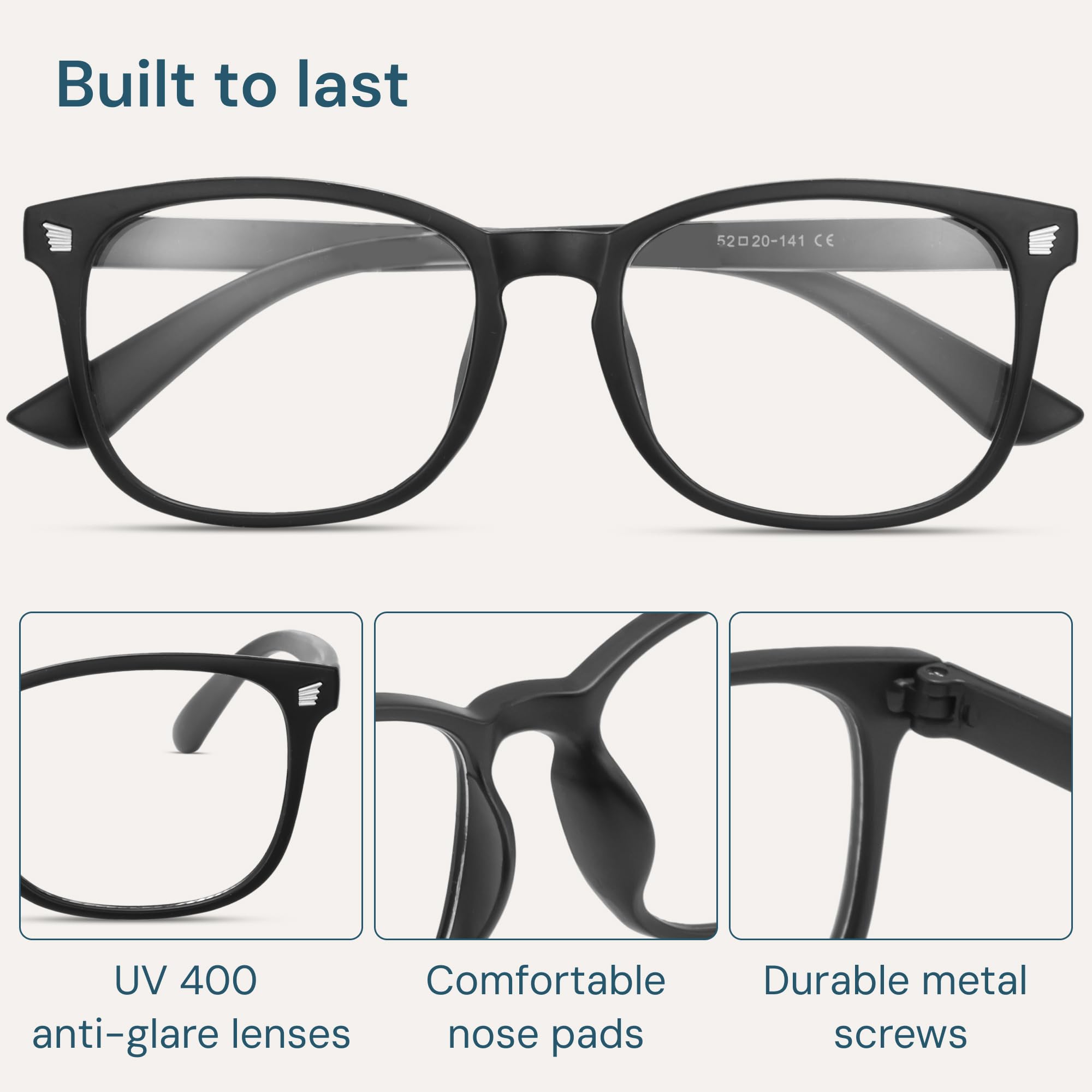 Gaoye Blue Light Blocking Glasses – Fashion Square Fake Eyeglasses, Anti UV Ray Computer Gaming Glasses, Blue Blockers Glasses for Women/Men (nero opaco), matte black, m