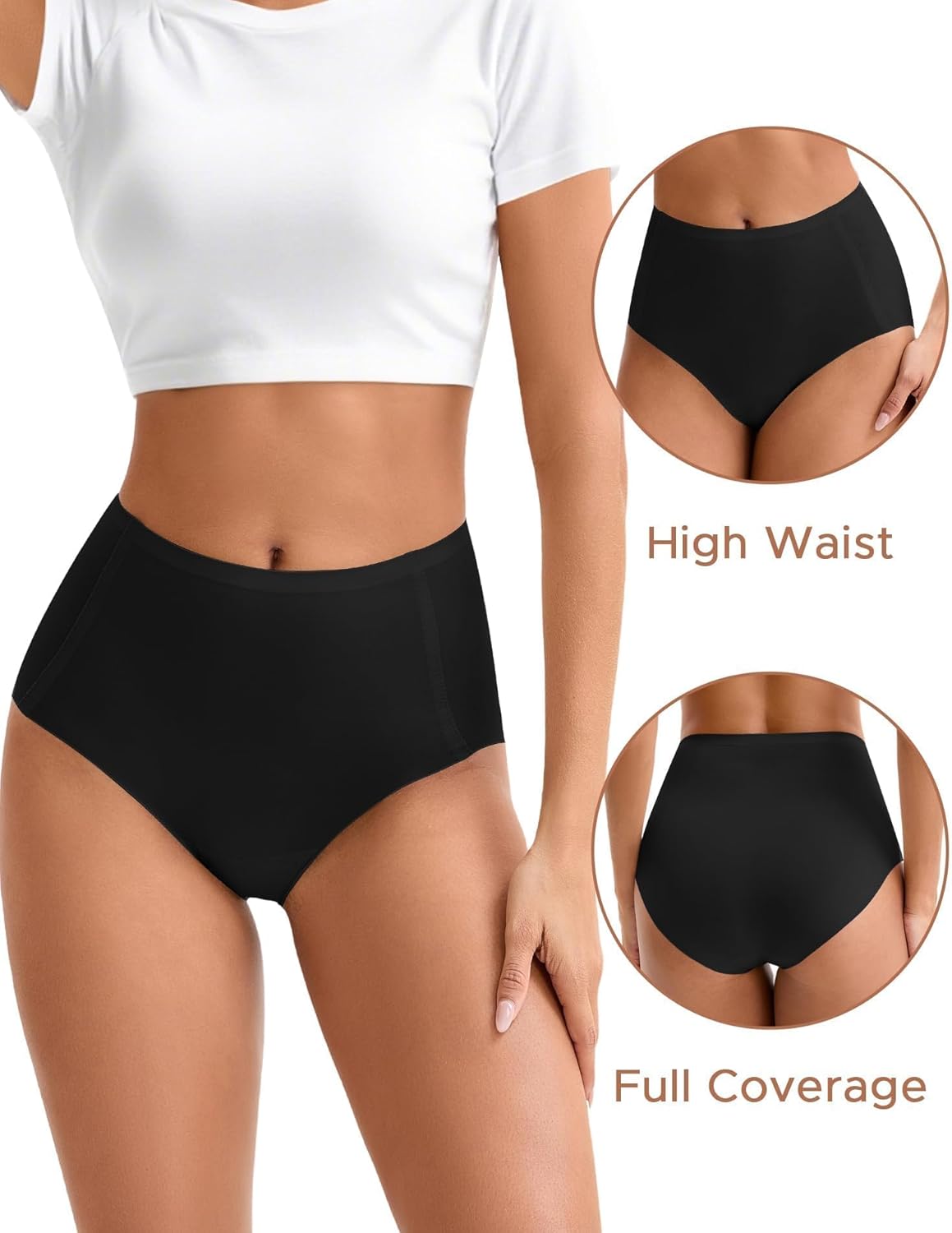 INNERSY Women's High Waist Seamless Underwear No Show Panties Full Coverage Briefs 3-Pack - Image 3