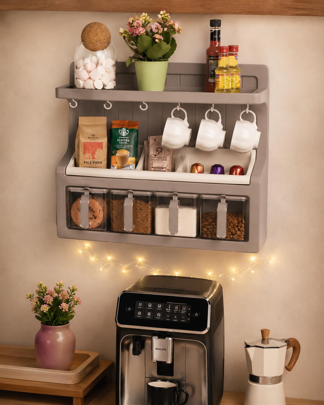 Kahvelik Takımı, Kendinden Yapışkanlı Etiketli, Standlı, 4'lü Kahve Köşesi Seti, Cappuccino