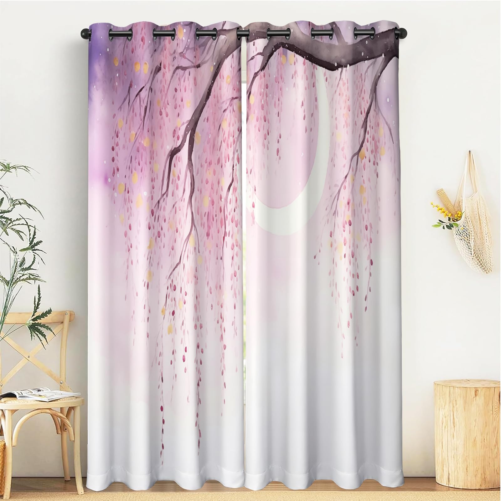 Rideaux chambre rose violet fleurs de cerisier : créez une ambiance zen et tamisée dans votre intérieur
