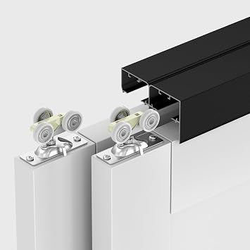 5FT Double Sliding Pocket Door Hardware Kit,Double Pocket Doors Hardware with Finger Pull,Slide Smoothly Quietly,Easy Install,No Doors,Aluminum,Black
