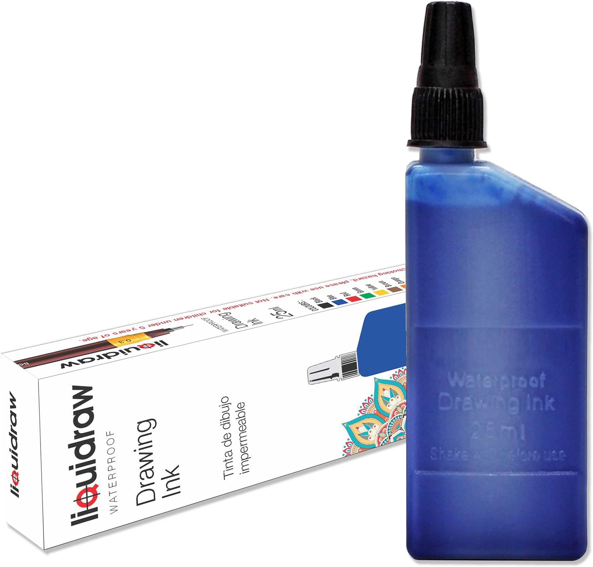 Liquidraw Technical Pen Blue Ink – 25 ml | Waterproof Drawing Ink | Compatible with Rotring Isograph Pens | Plastic Refill Bottle, Screw-On Lid | Ideal for Illustration, Calligraphy & Drawing