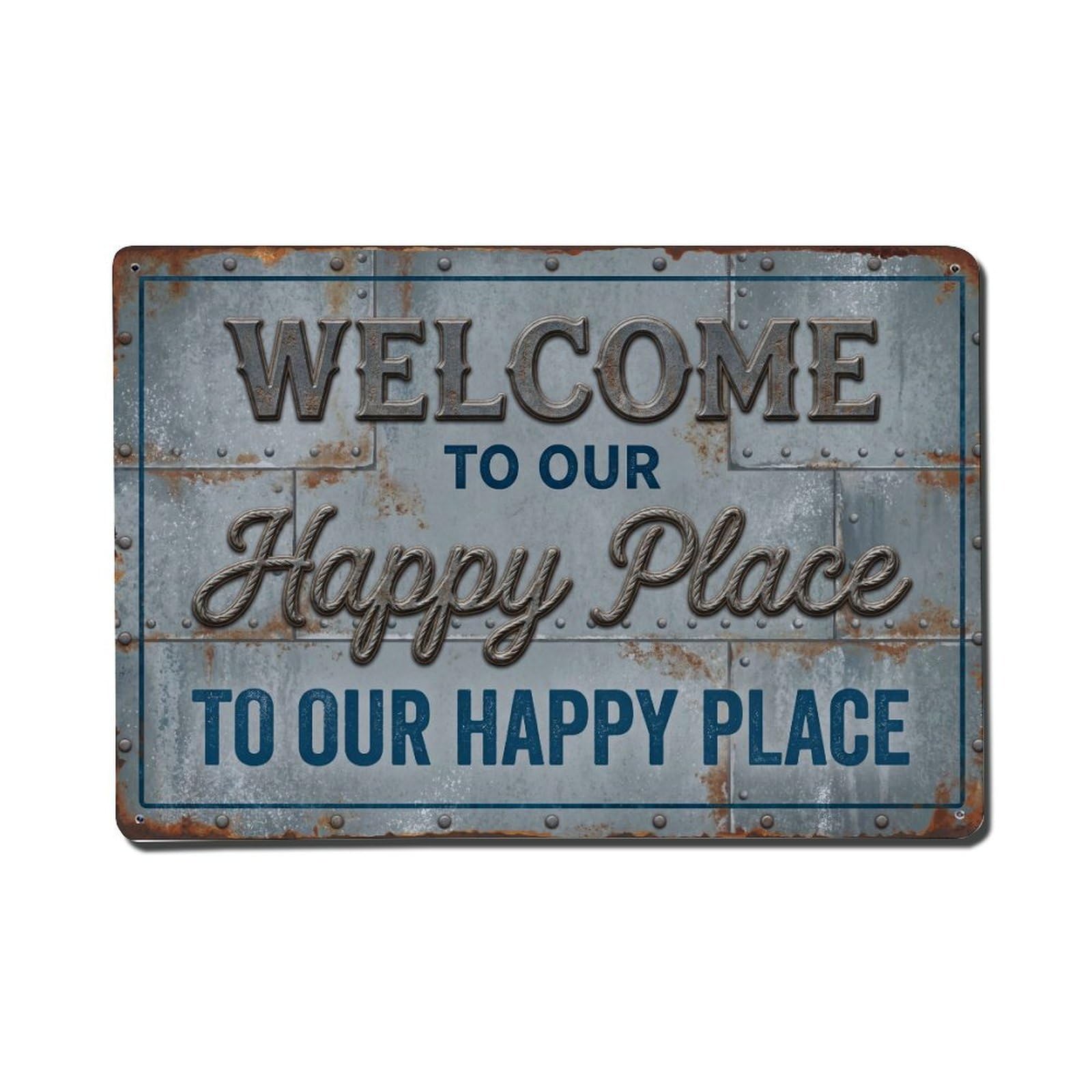 Welcome To Our Happy Place Vintage Shipyard 1 Metal Tin Sign Plaque Wall Decor for Cafe, Club Bar, Office, Home Garden Metal Poster 8x12Inch