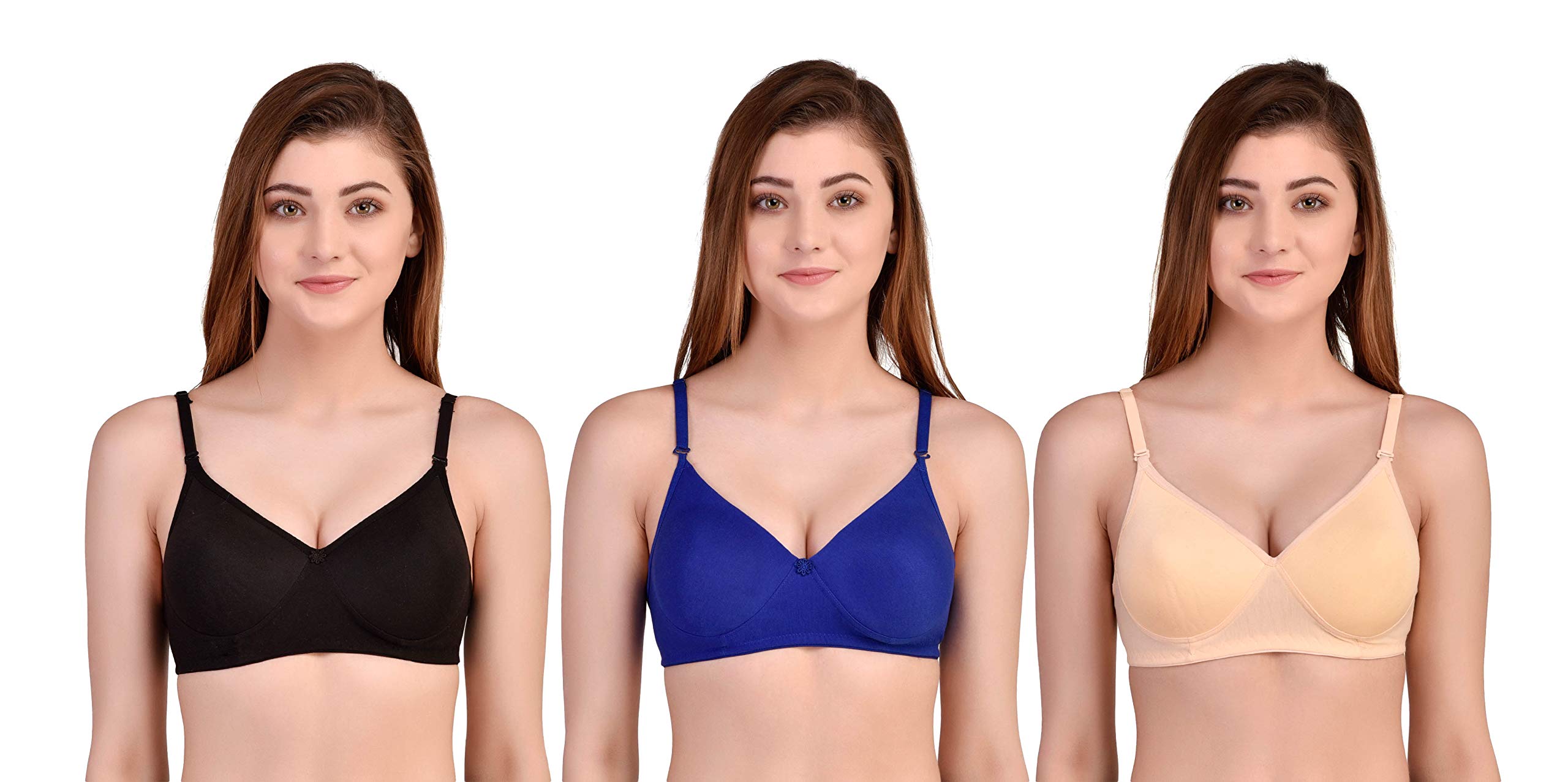 HIYA Premium Padded Bra Set of 3 for Women, Size -30 to 40 Color Blue-Marun-Red
