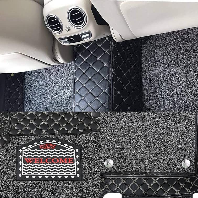 Image of 7D Mat for Marazzo Car Floor Mat with Free Bumper Protector, Year: 2018-22, 100% Company Assured, Washable, Grass Mat Attached (Black, Mahindra Marazzo)
