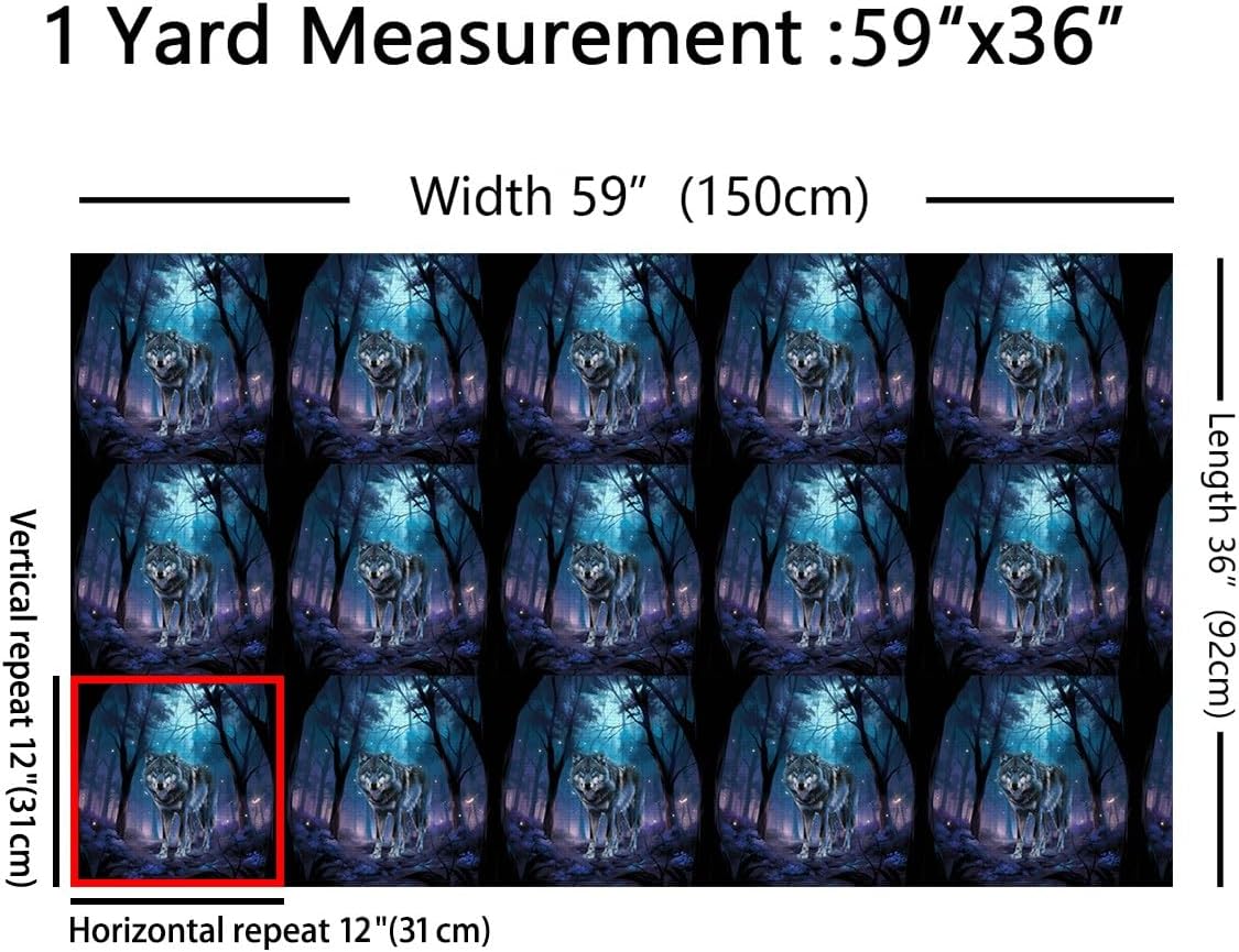 Erosebridal Woodland Fabric by The Yard for Adults,Wolf Upholstery Fabric,Hand Drawn Decorative Fabric,Retro Wolf Indoor Outdoor Fabric for Quilting Sewing,Blue Black,3 Yards