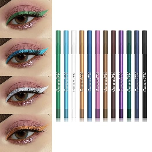 Eyeliner, 12 Farben Eyeliner Set, Glitter Eyeliner Wasserfest, Eyeliner Natürlicher Langlebiger