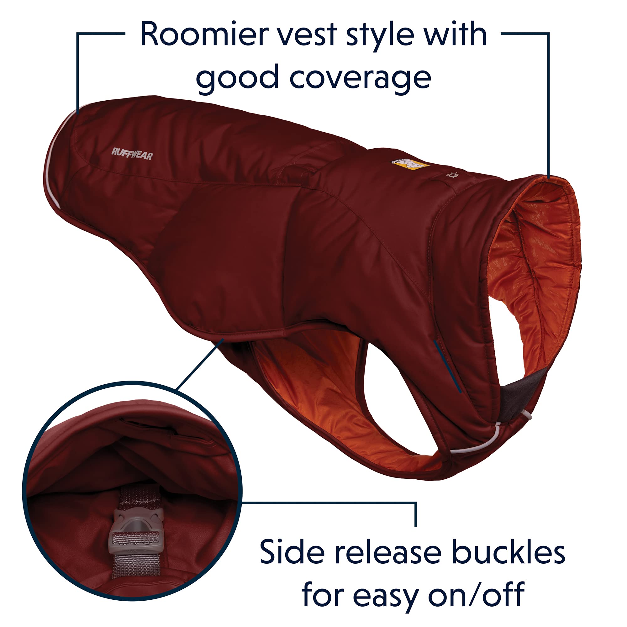 RUFFWEAR Quinzee Jacket, Packable Insulated Winter Coat for Dogs X-Large, Fired Brick, XL - Image 4