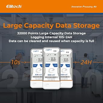 Elitech Digital Temperature Data Logger USB, Reusable Temp Recorder with Shadow Data, Auto PDF & CSV Reports for Windows & macOS, 32,000 Data Points, Fridge Thermometer LogEt5T