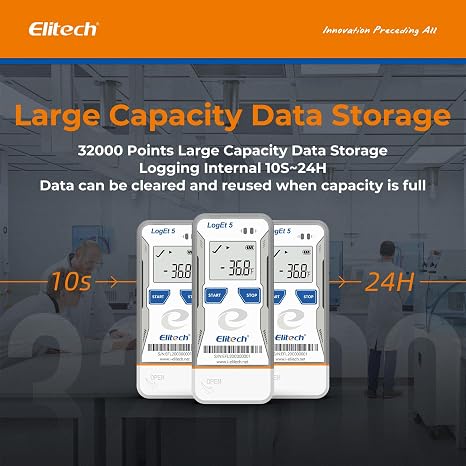 Elitech Digital Temperature Data Logger USB, Reusable Temp Recorder with Shadow Data, Auto PDF & CSV Reports for Windows & macOS, 32,000 Data Points, Fridge Thermometer LogEt5T