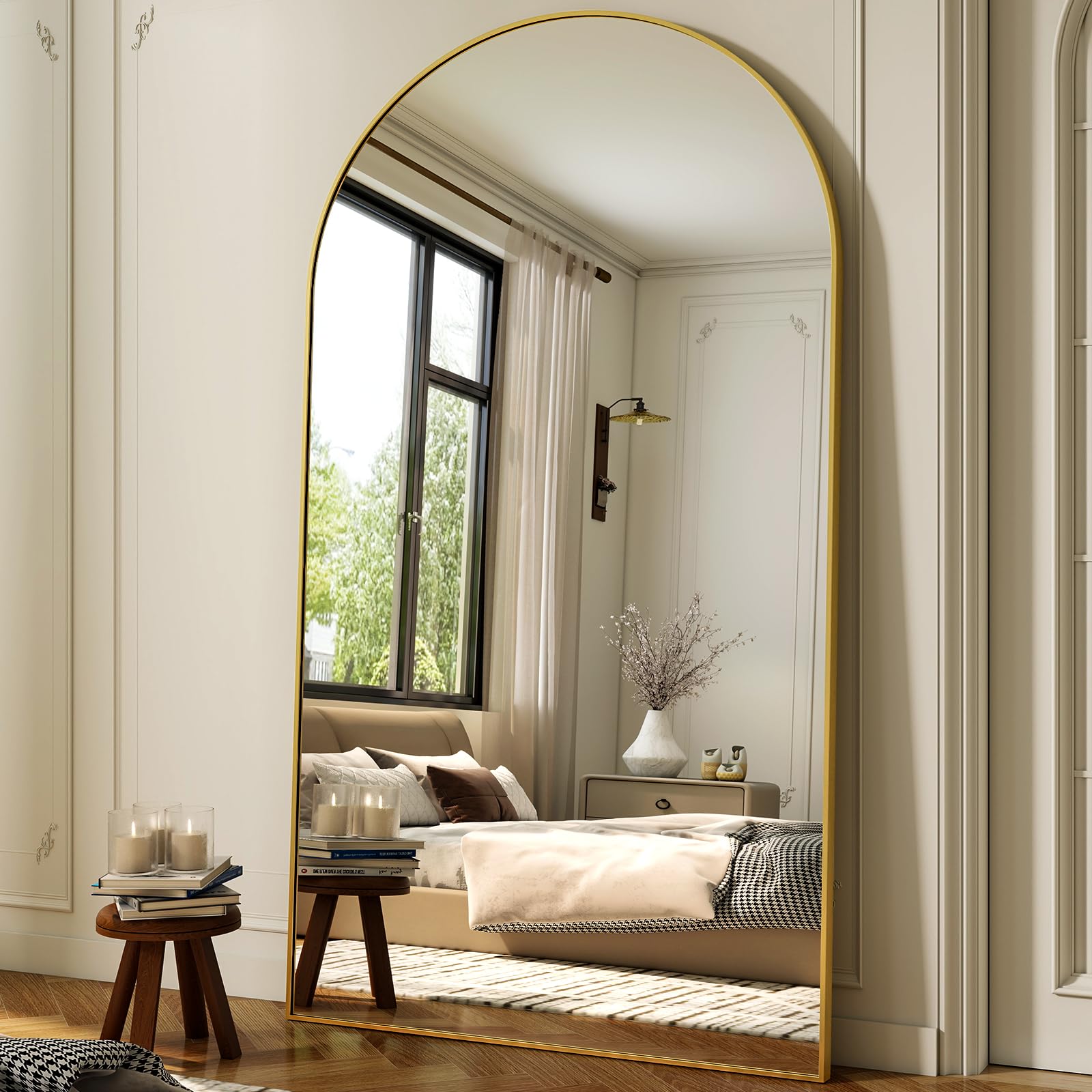 Photo 1 of XRAMFY 86"x40" Arched Full Length Mirror Floor Mirrors with Aluminum Alloy Frame Free-Standing Wall Mounted Floor Mirrors or Large Dressing Mirror, Gold Mirror Full Length