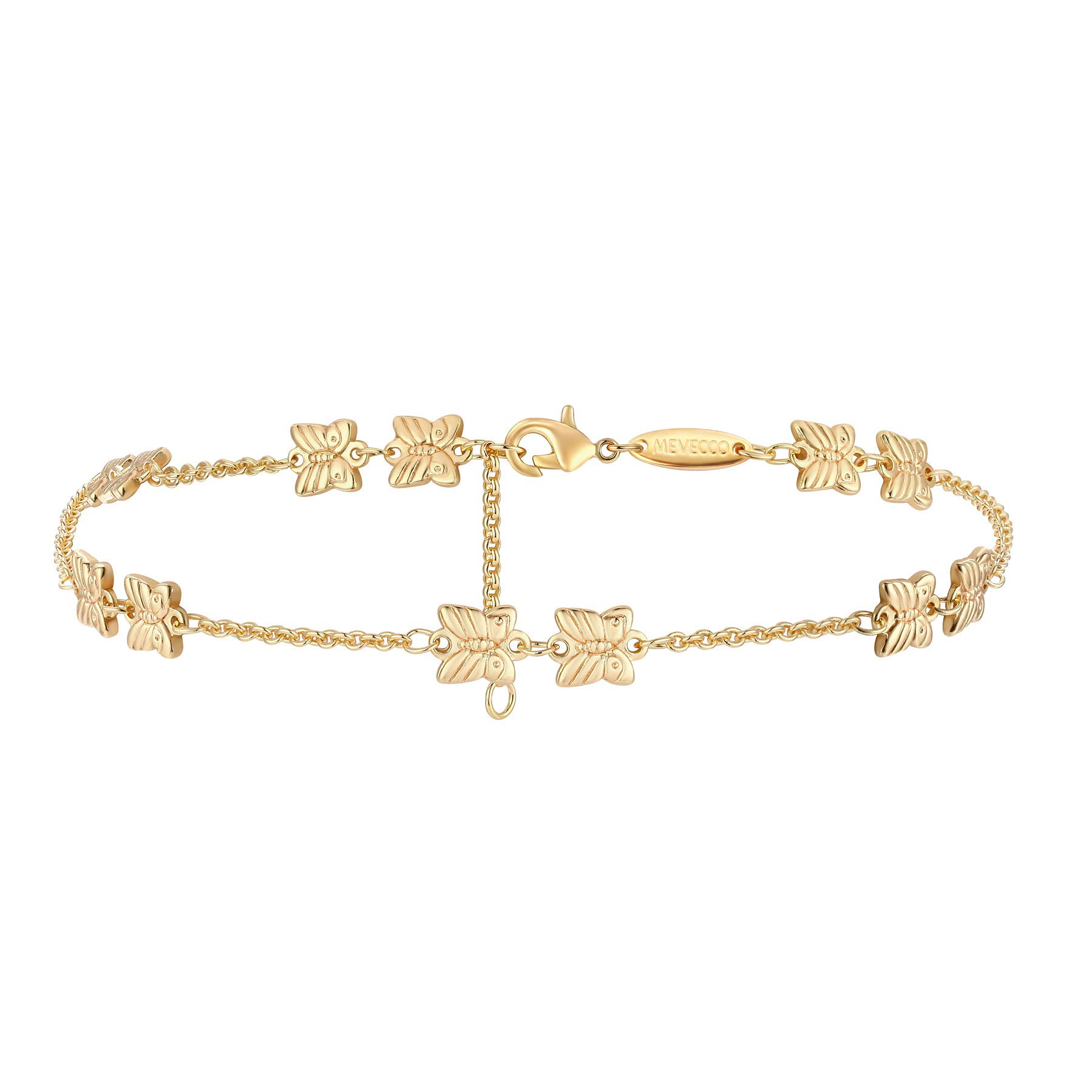 Mevecco Dainty Gold Anklet 14k Gold Plated Boho Foot Chain