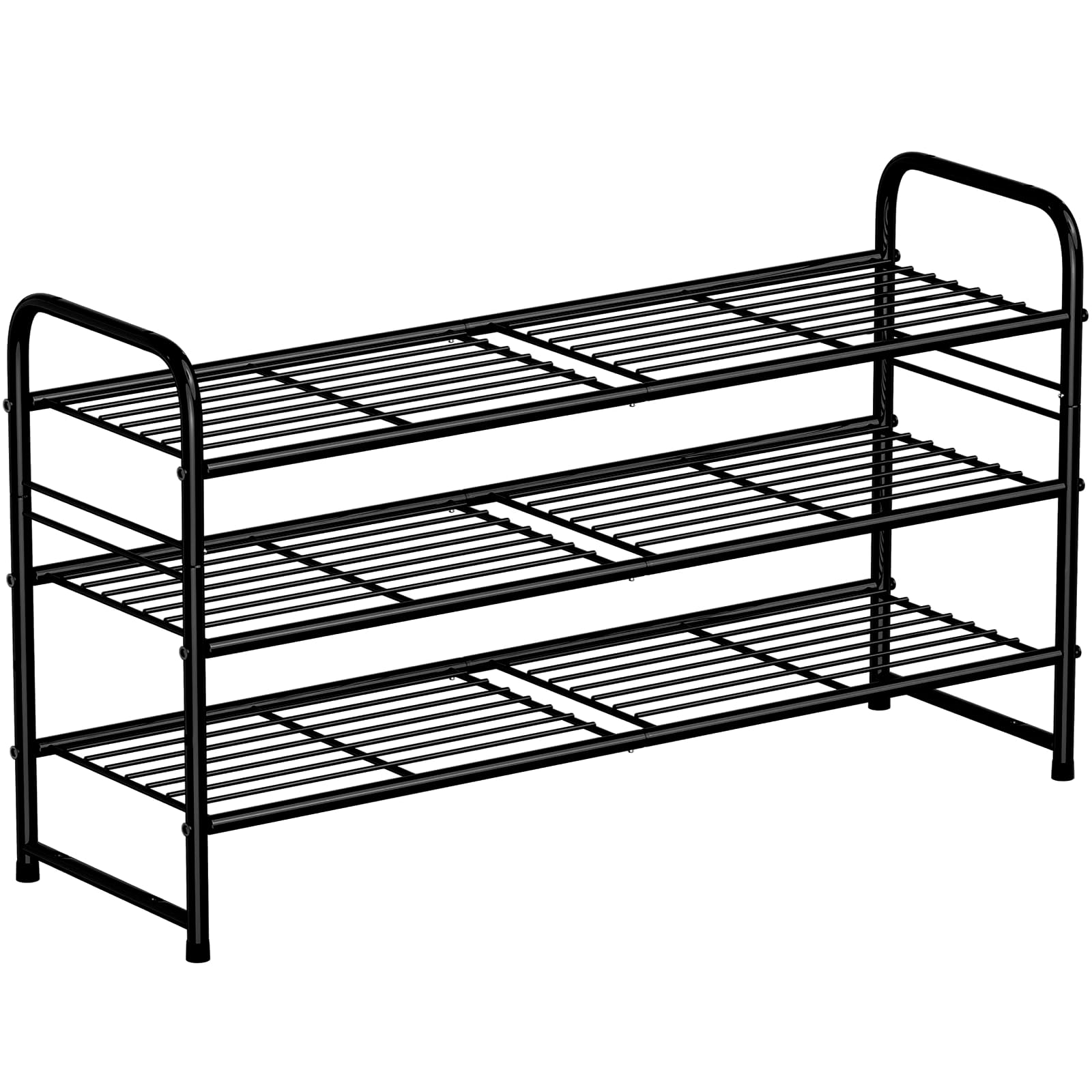 SUFAUY 3-Tier 33" Wide Shoe Rack, Closet Metal Shoe Rack Organizer Heavy Duty, Stackable, Black