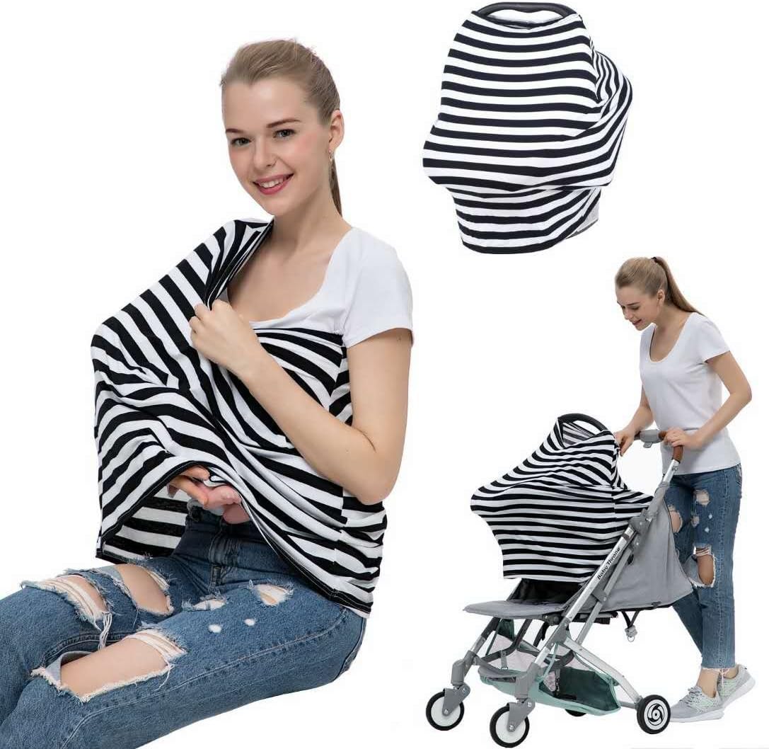 Nursing Cover For Breastfeeding, Baby Car Seat Covers, Lightweight Soft Breathable Cotton, Nursing Breastfeeding Scarf Cover Ups,Multi-Use(Black) Breastfeeding Nursing Gifts