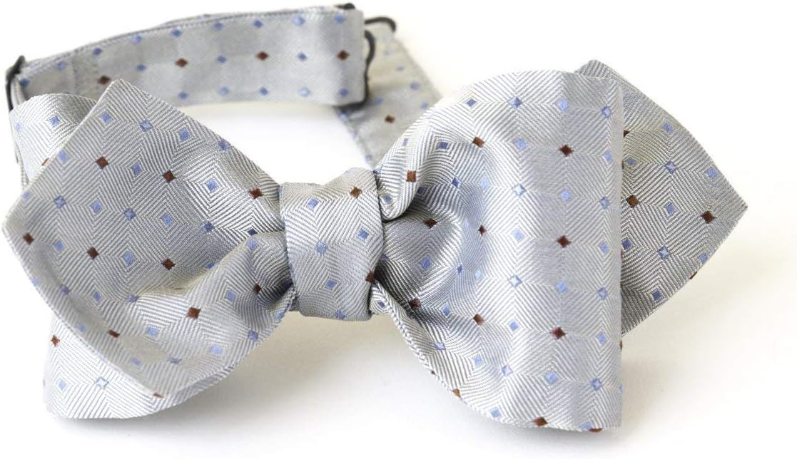 Bow Tie in Silk, Light Blue Silver with Red and Blue Dots, Men, Adjustable with Hook, One Size