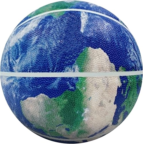 Balón de baloncesto colorido, diseño de estrella de la tierra, piel suave, absorbente de humedad y resistente al desgaste, adecuado para interiores