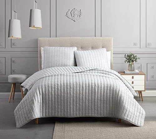 Miniatura 1 de Riverbrook Home Exclusive Quilt Collection - Juego de edredón tamaño King, piedra lunar, gris claro, juego de 3 piezas