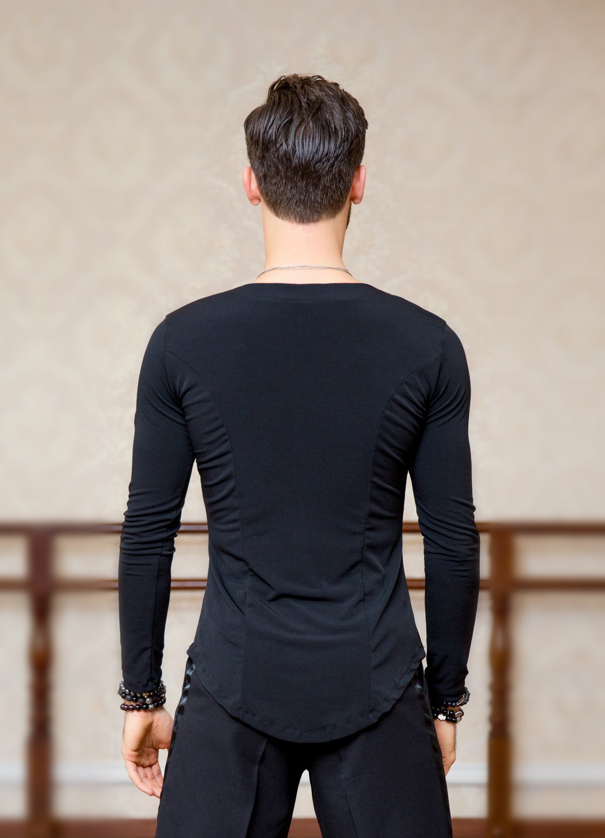 Superstar Series:G5008 Latin Modern Ballroom Dance Professional Elastic Crystal Cotton Tops Shirt for Men ((SBS) Black, XL)