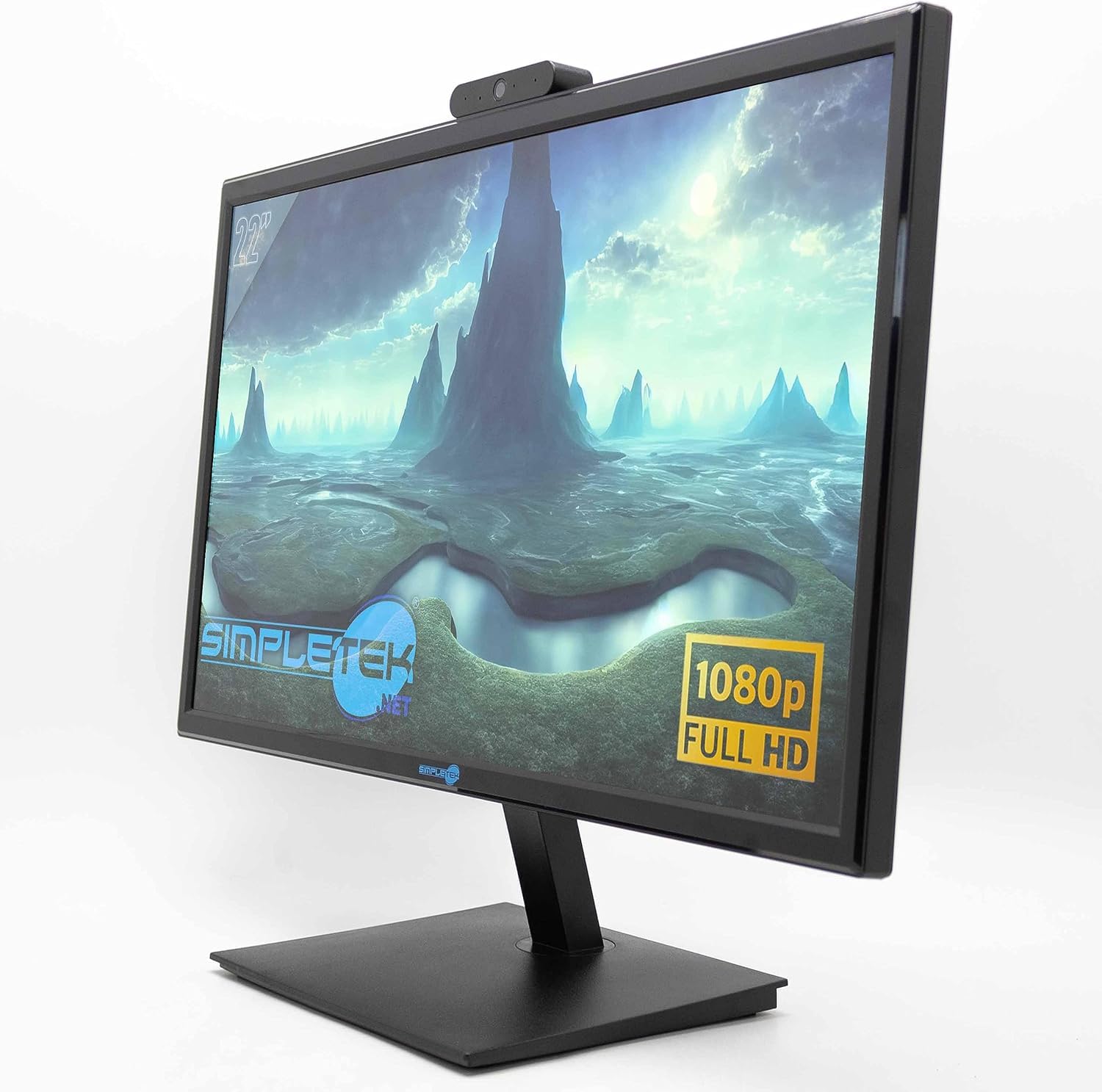 SIMPLETEK - Monitor con Webcam Integrata | Display Full HD 22" TN LCD | HDMI VGA | VESA 100x100mm | Retroilluminazione WLED