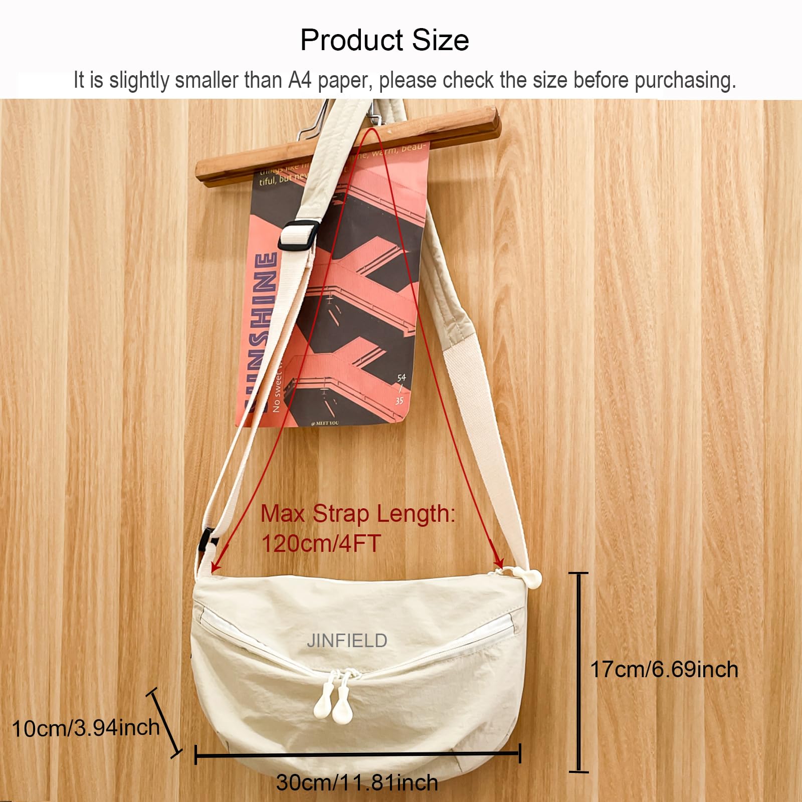 Jinfield Sling Crossbody Bag Women Hobo Bag Lady Dumpling Bags Padded Strap Adjustable Nylon Crescent Purse for Daily Travel Workout Hiking Shopping Beige