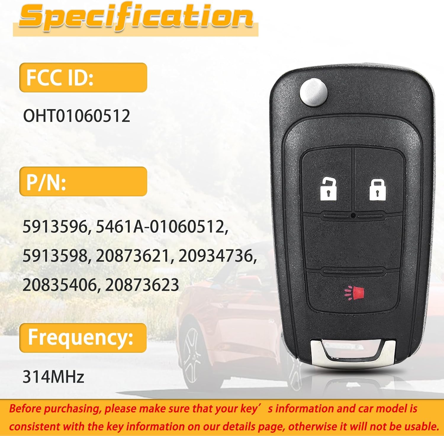 Key Fob Replacement Fits for 2014-2018 Buick Encore/ 10-19 Chevy Equinox/ 12-17 Sonic/ 16-17 Spark/ 15-18 Trax/ 10-19 GMC Terrain Keyless Entry Remote Control OHT01060512 2Pcs