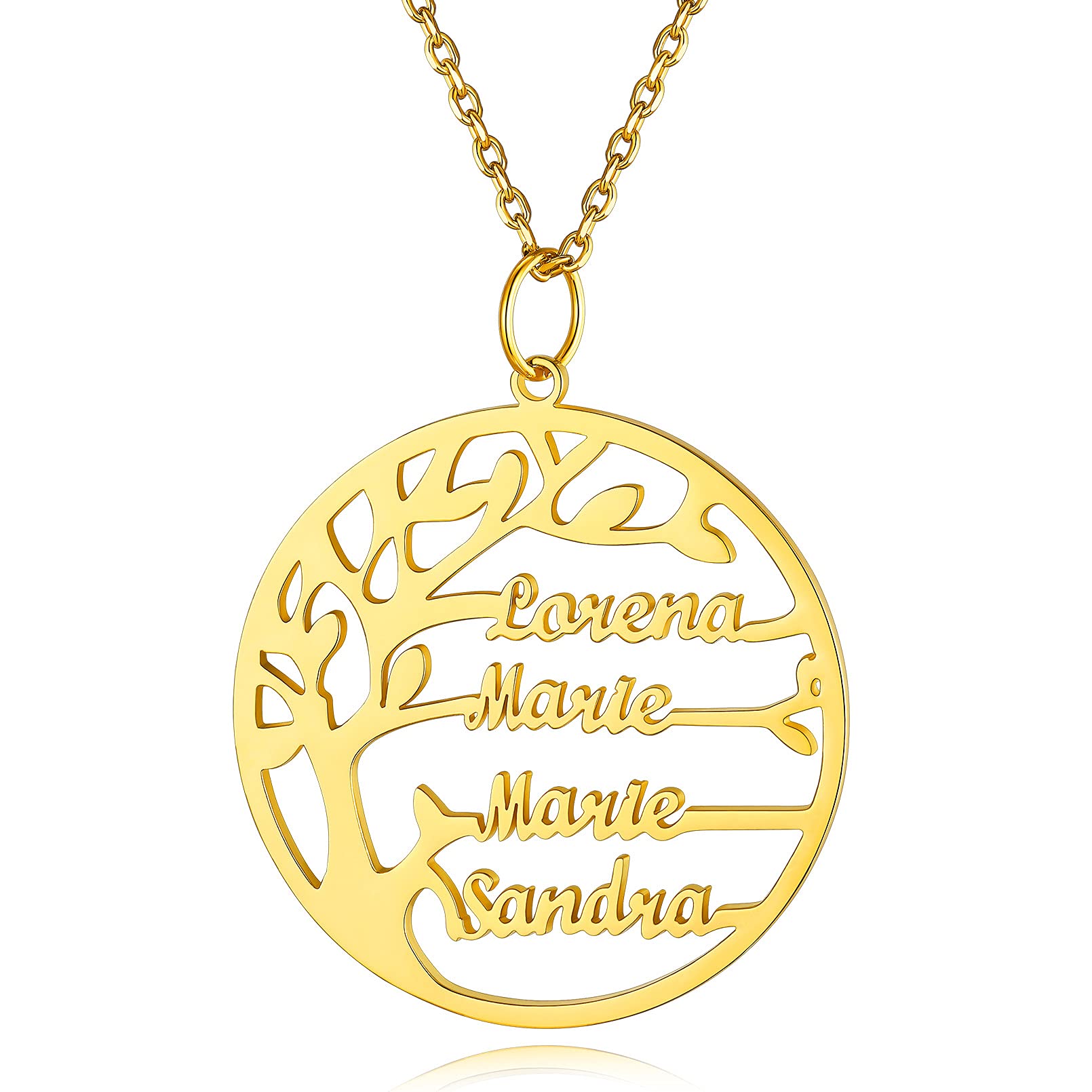Custom4U 925 Silber Lebensbaum Halskette Damen Personalisierte Namenskette mit Baum des Lebens Anhänger mit 1-8 Namen Gravur in Silber/Gold/Schwarz mit 46cm+5cm Kette Memorial Geschenk