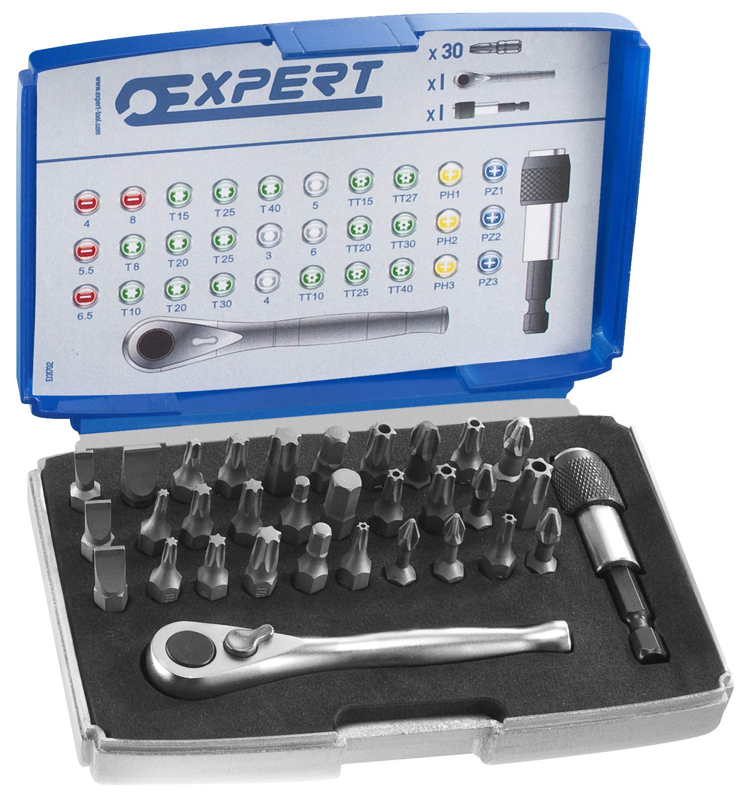 EXPERT E131702 - Estuche puntas 1/4" + acc 32pzs