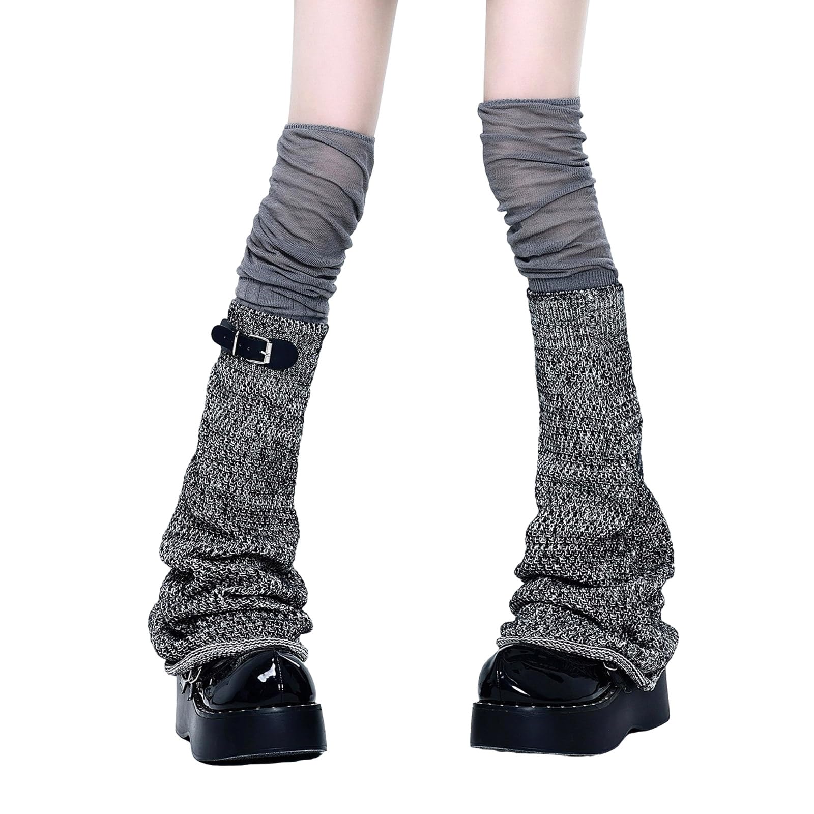 ZWTPGKRD Thigh High Leg Warmers Long Socks Grunge Punk Buckled Belt Over Knee Foot Covers Flared Stockings For Women Streetwear