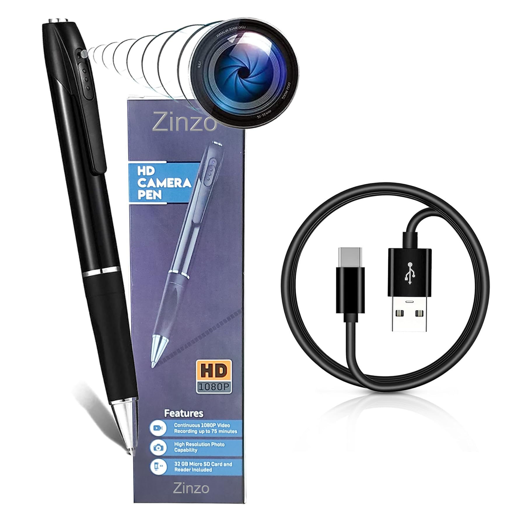 Zinzo Spy 1080P Full Hd Pen Camera Hidden 100 Minutes Pen Battery Life & Pocket Security Indoor Outdoor Body Camera with Video Audio Recording Secret Pen(32 GB Micro SD Card and Reader Included).-picture-22