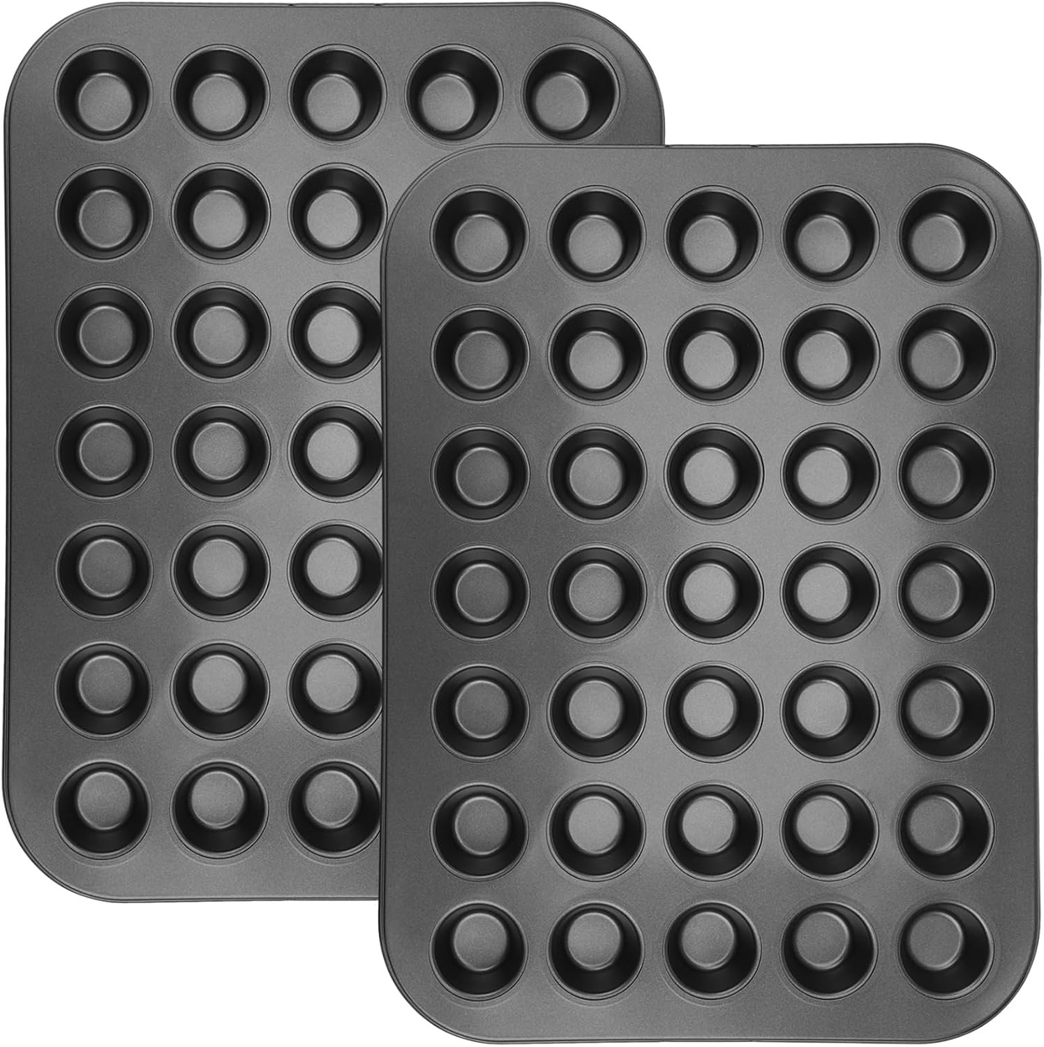 2 Pcs Baking Trays, 35 Cup Mini Muffin Pans, 10.4X13.8 In Nonstick Carbon Steel, Black, Smooth, Easy Release, Ideal For Home And Commercial Use