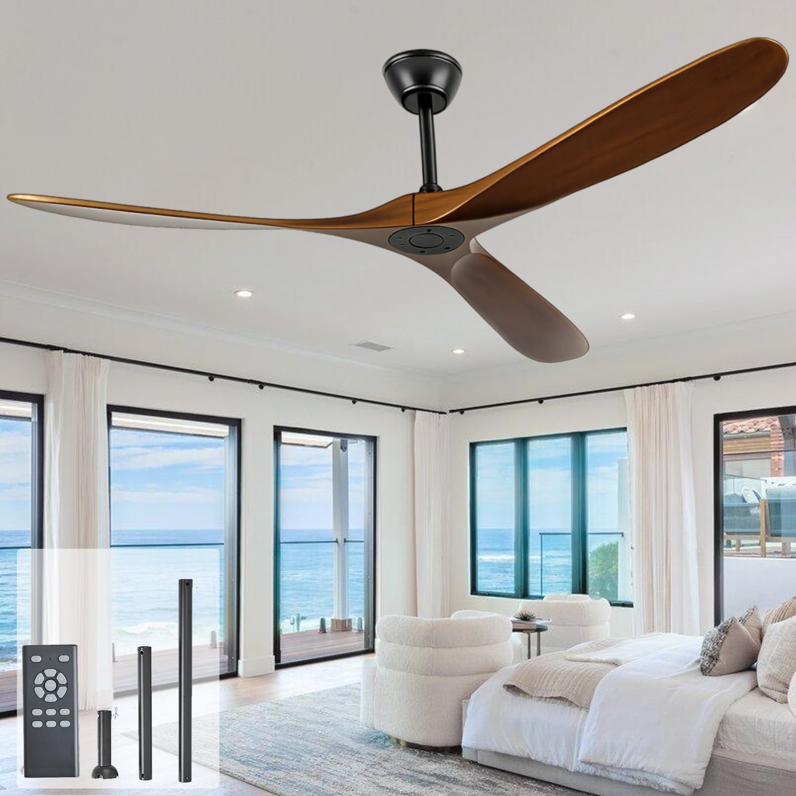 Heyecola 60 Inch Wood Ceiling Fan No Light