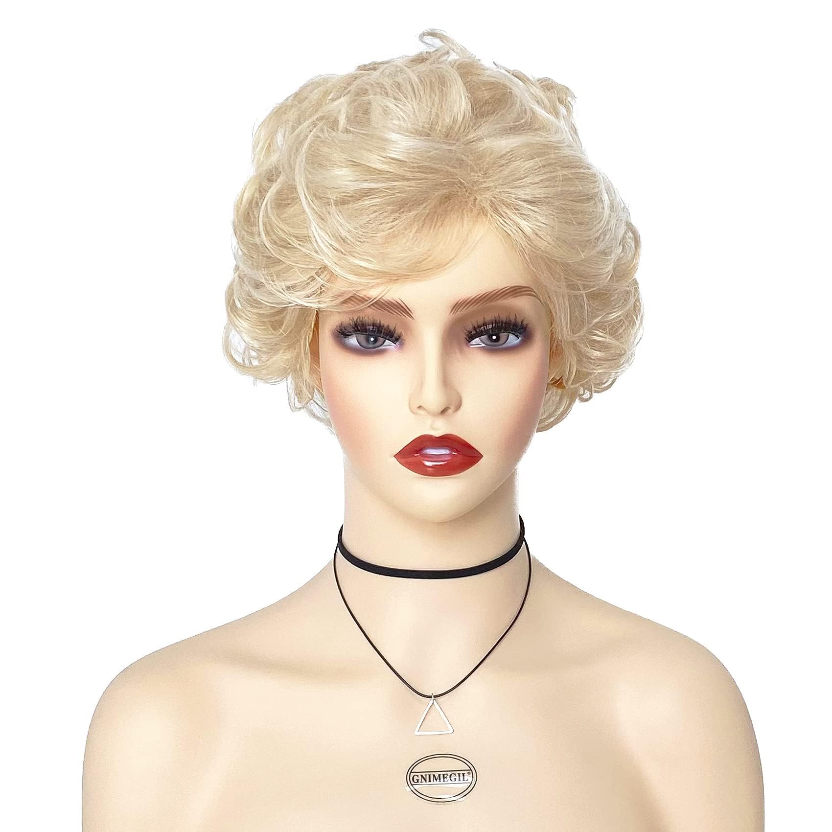 GNIMEGIL Lightest Golden Blonde Wig Short Curly Hair Betty White Wigs For Seniors Women Fluffy Cosplay Old Lady Wig Synthetic Halloween Costume Party
