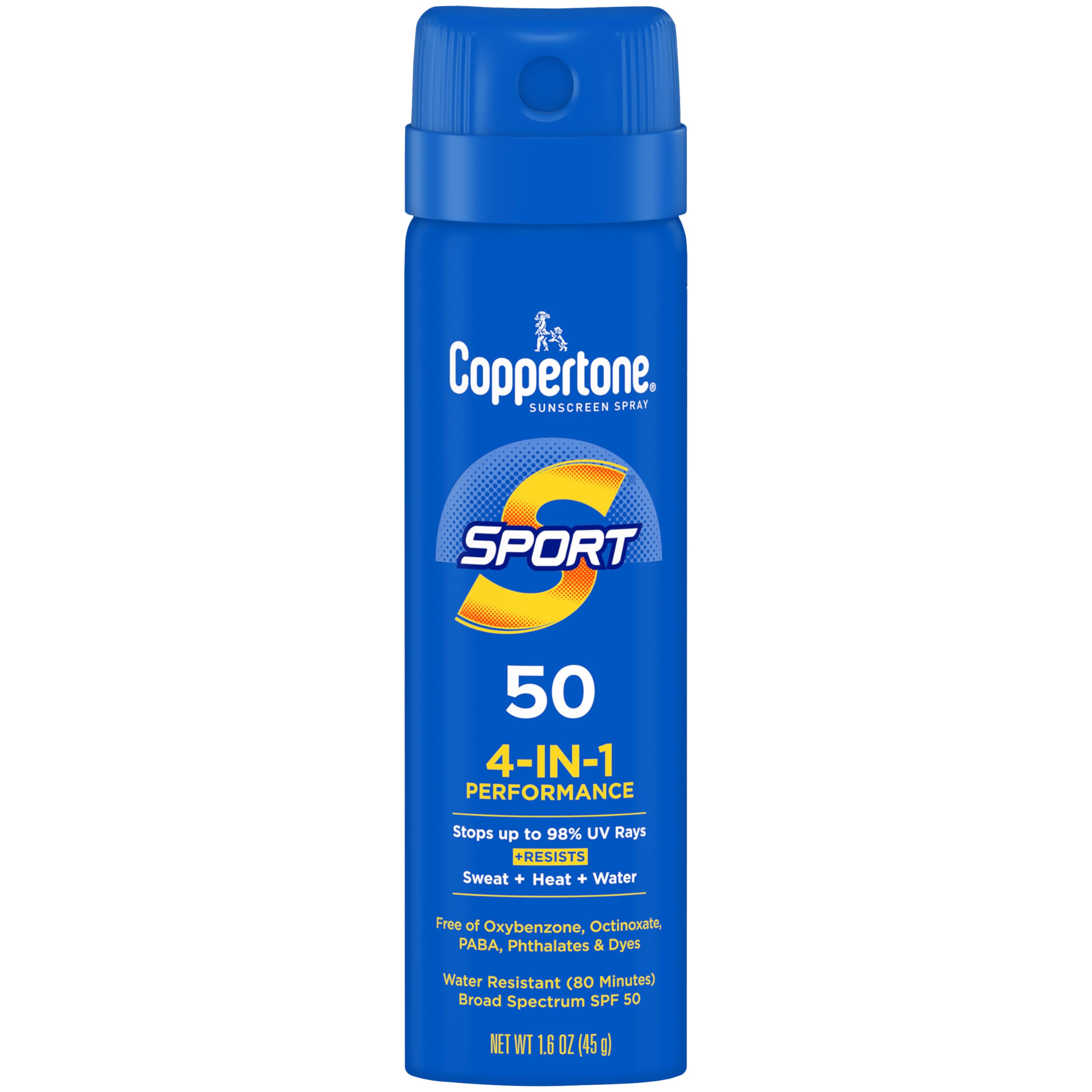 Coppertone SPORT Continuous Sunscreen Spray Broad Spectrum SPF 50 (1.6 Ounce, Travel Size) (Packaging may vary)