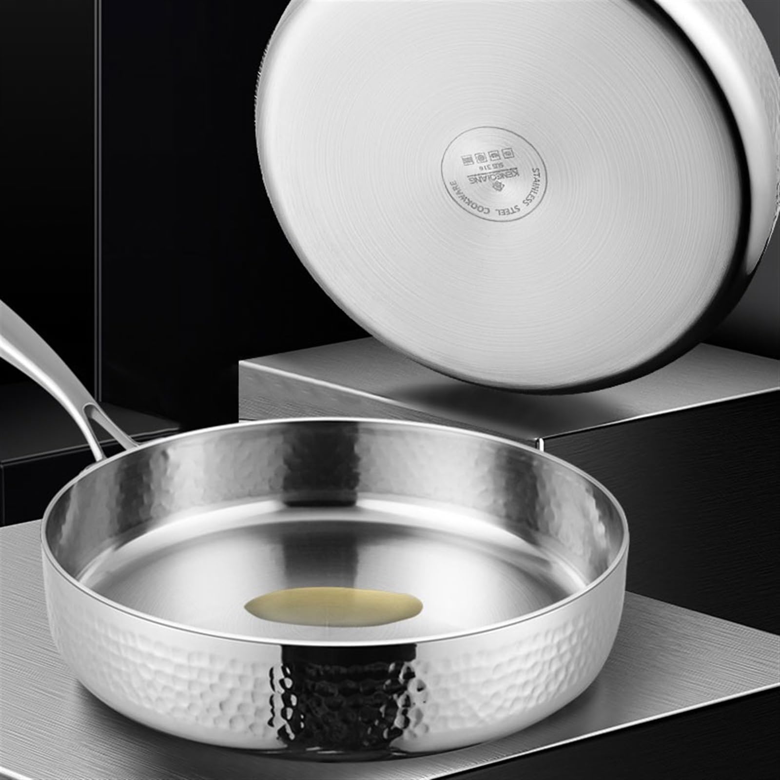 Patelnie Niepowlekana patelnia non-stick gospodarstwa domowego 316 stal nierdzewna głęboka do steków naleśników kuchenka gazowa indukcyjna dostępna Patelnie do omletów(26cm)