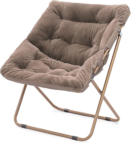 Magshion Silla cuadrada plegable de gran tamaño con platillo de luna para adultos, silla grande y acogedora para dormitorio, color marrón