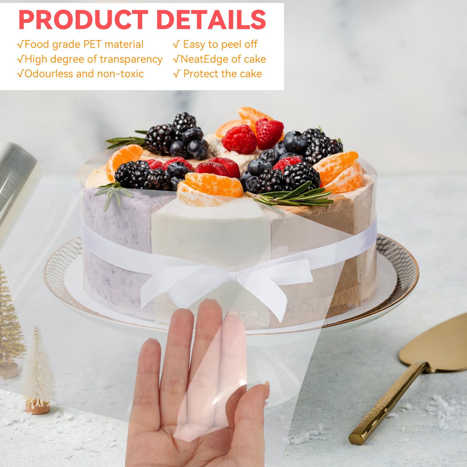 Rodoide Transparent Patisserie Colliers à Gâteau, Feuilles D'acétate Pour Gâteaux, Bande D'acétate Transparente, Rouleau D'acétate De 8 Cm X 10 M, Feuilles De Gâteau En Mousse Rhodoid Feuille