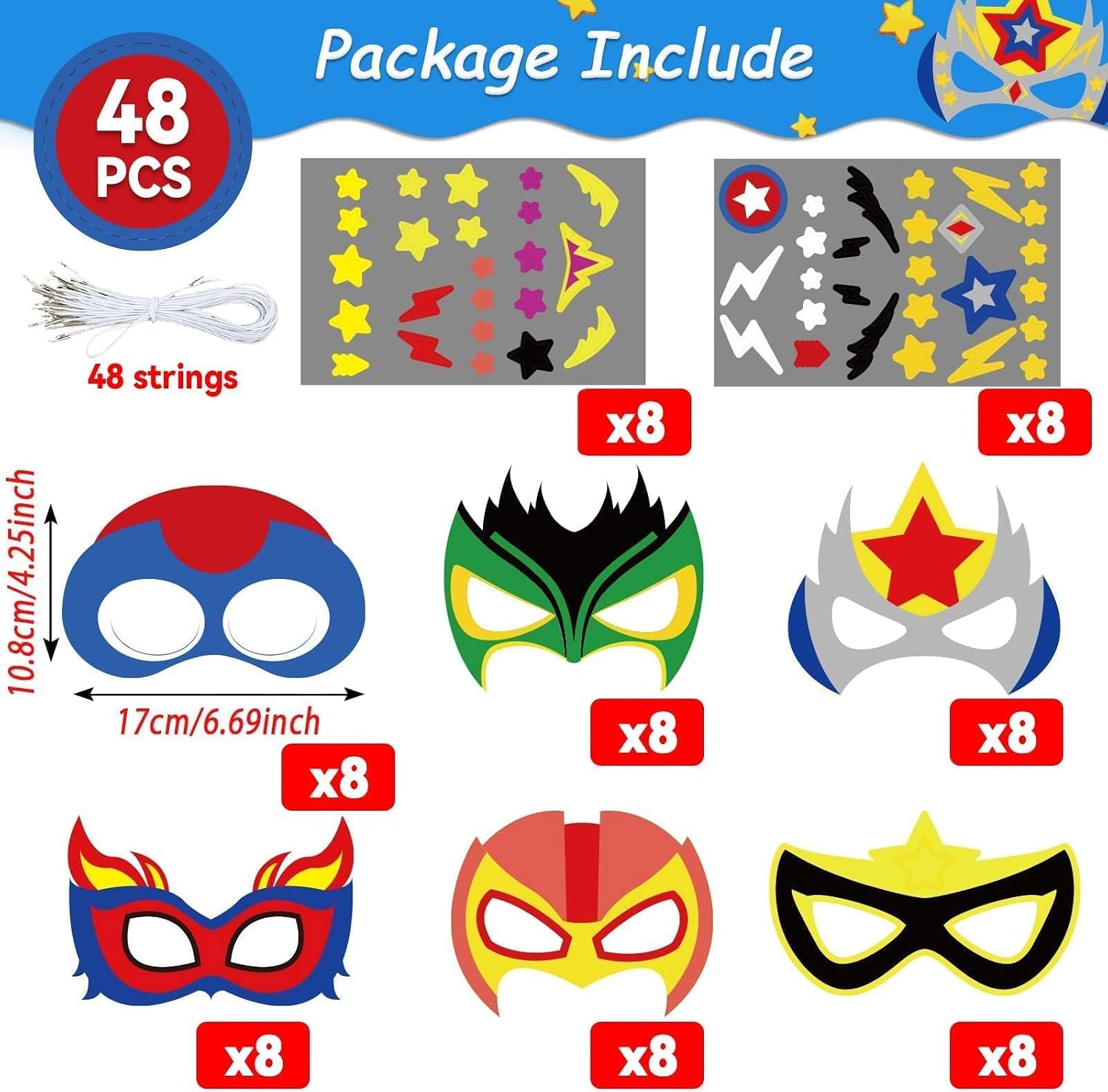 chiazllta 48 Packs Mask Your Own Super Theme Hero Masks Hero Craft Kits Kids DIY Paper Masks Art Craft Kid Gift Decor for Home Class Game Activities Father's Day Party Favors image 2